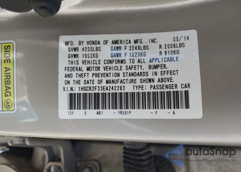 2014 Honda Accord Lx z USA, uszkodzony, nr VIN 1HGCR2F33EA242283